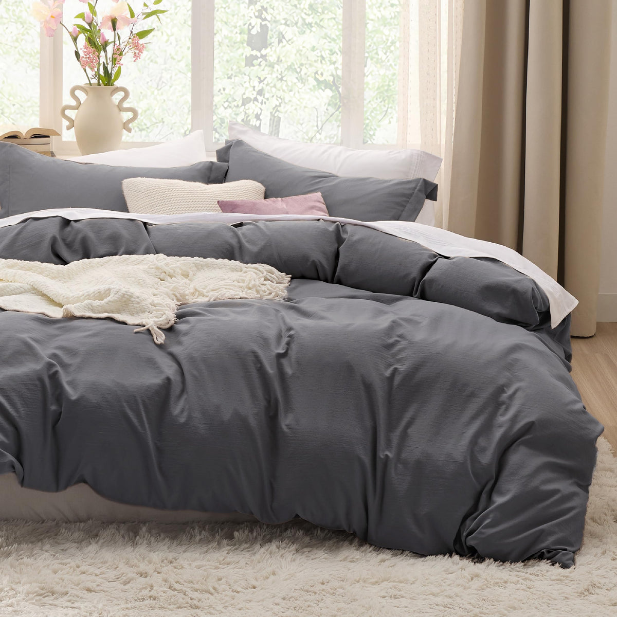 Bedsure Prewashed Duvet Cover Full, Cotton-Like Soft Bedding Set, White