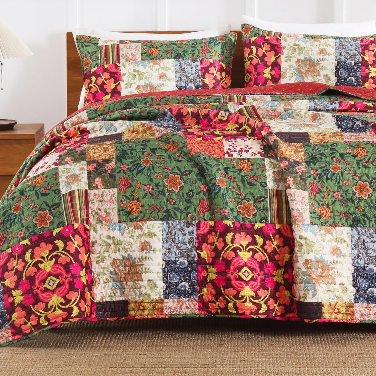Twin Quilt Set - Washed Quilted Patchwork Comforter Coverlet, Lightweight Breathable Bedspread for All Seasons, Reversible 68"x90" with 2 Pillow Shams, Machine Washable