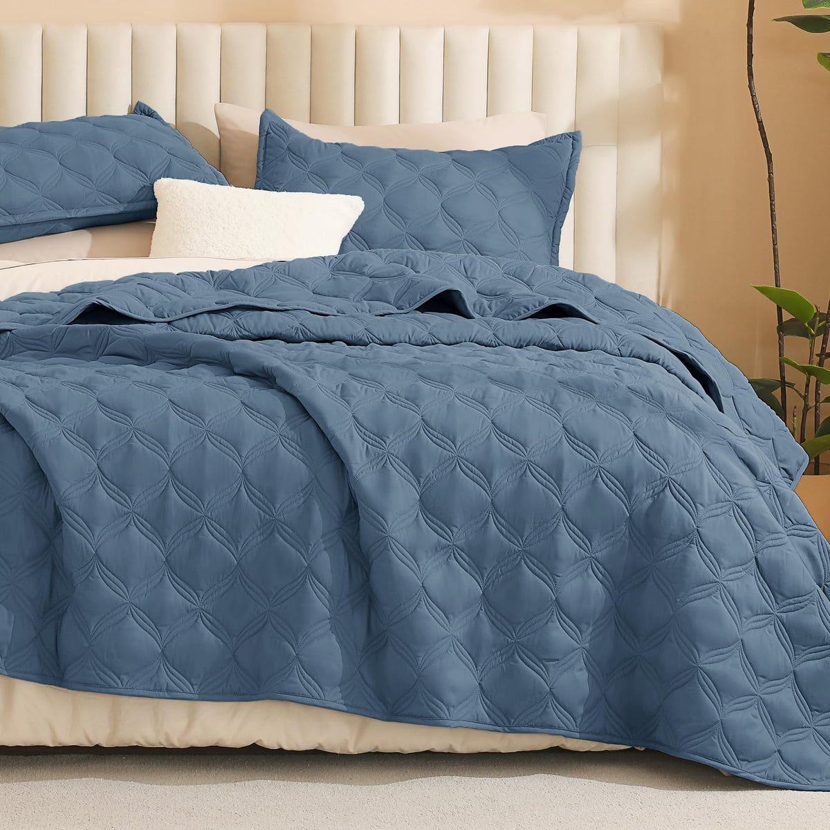 Litanika King Quilt Bedding Set, 3 Pieces Teal Blue Bedspreads Set