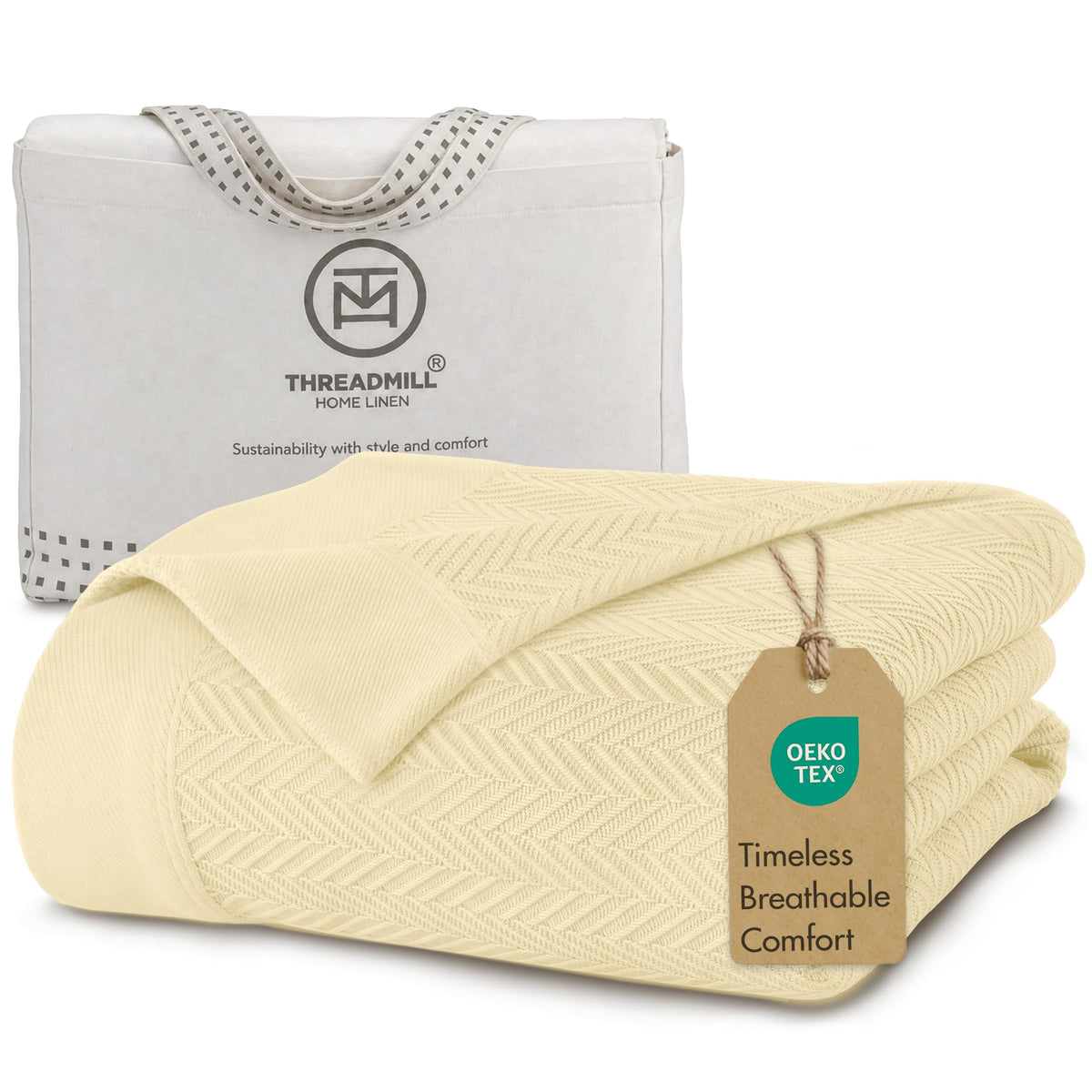 Threadmill Luxury 100% Cotton Twin Herringbone Blanket, Lilac