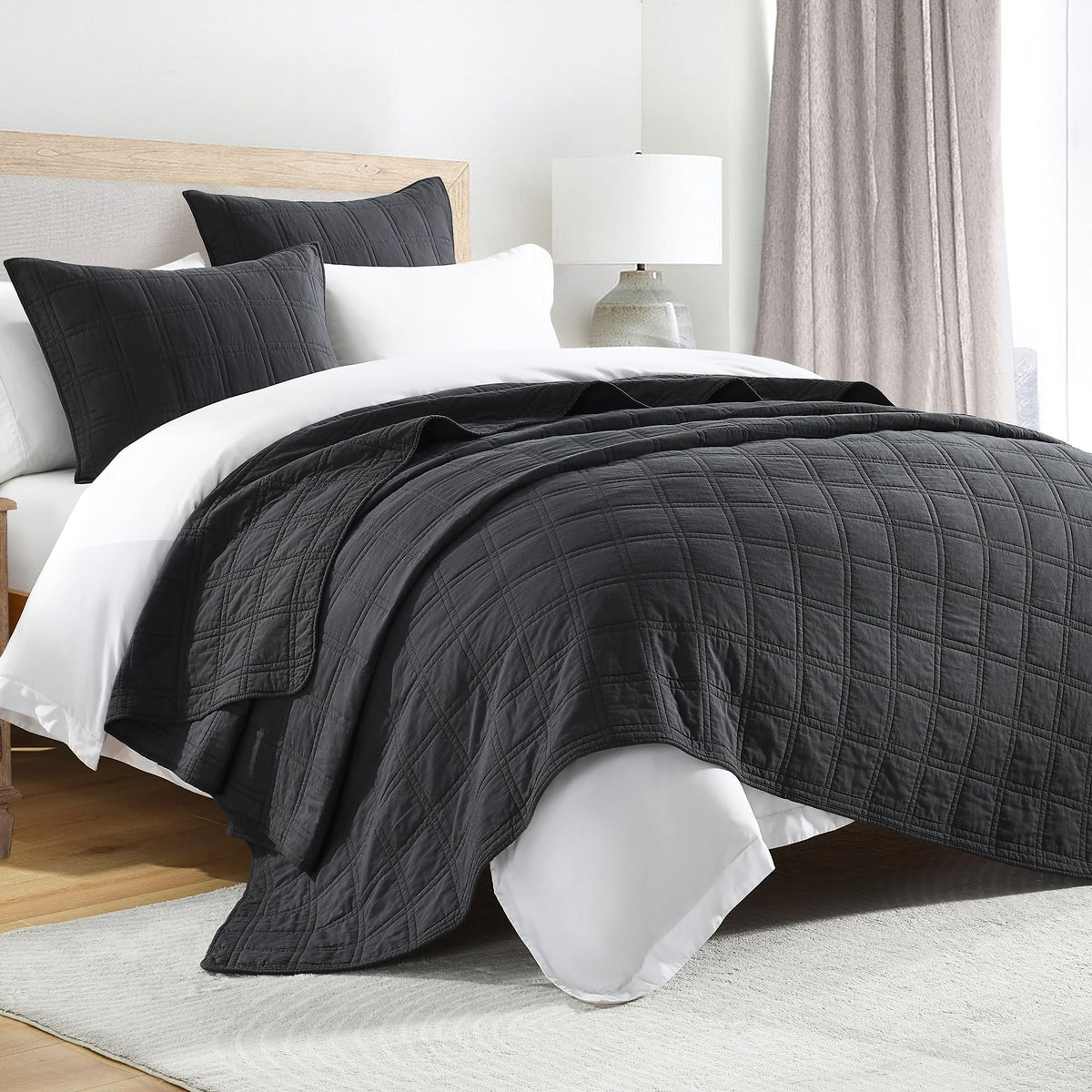 HORIMOTE HOME 100% Cotton Quilt Set Twin Size, White Pre-Washed 2-Piece Bedspread Coverlet Set, Cozy Lightweight Stitching Decorative Bedding Cover with 1 Shams in Geometric Pattern for All Season