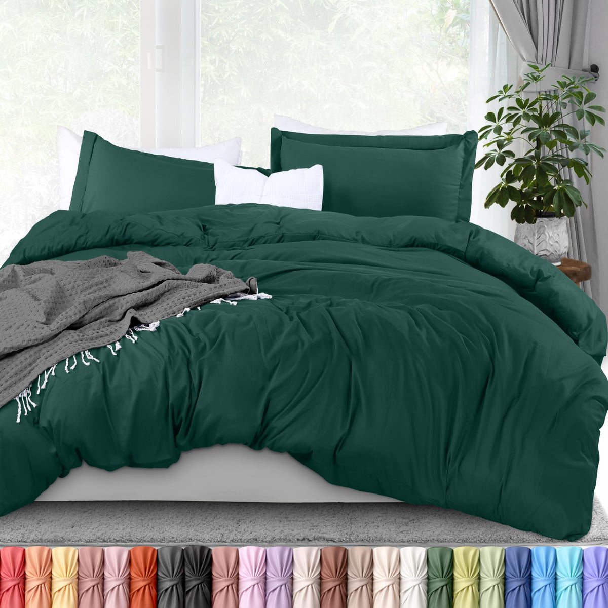 Duvet Cover Queen, 3 Piece Cotton Like Polyester with Zipper Closure, Grey