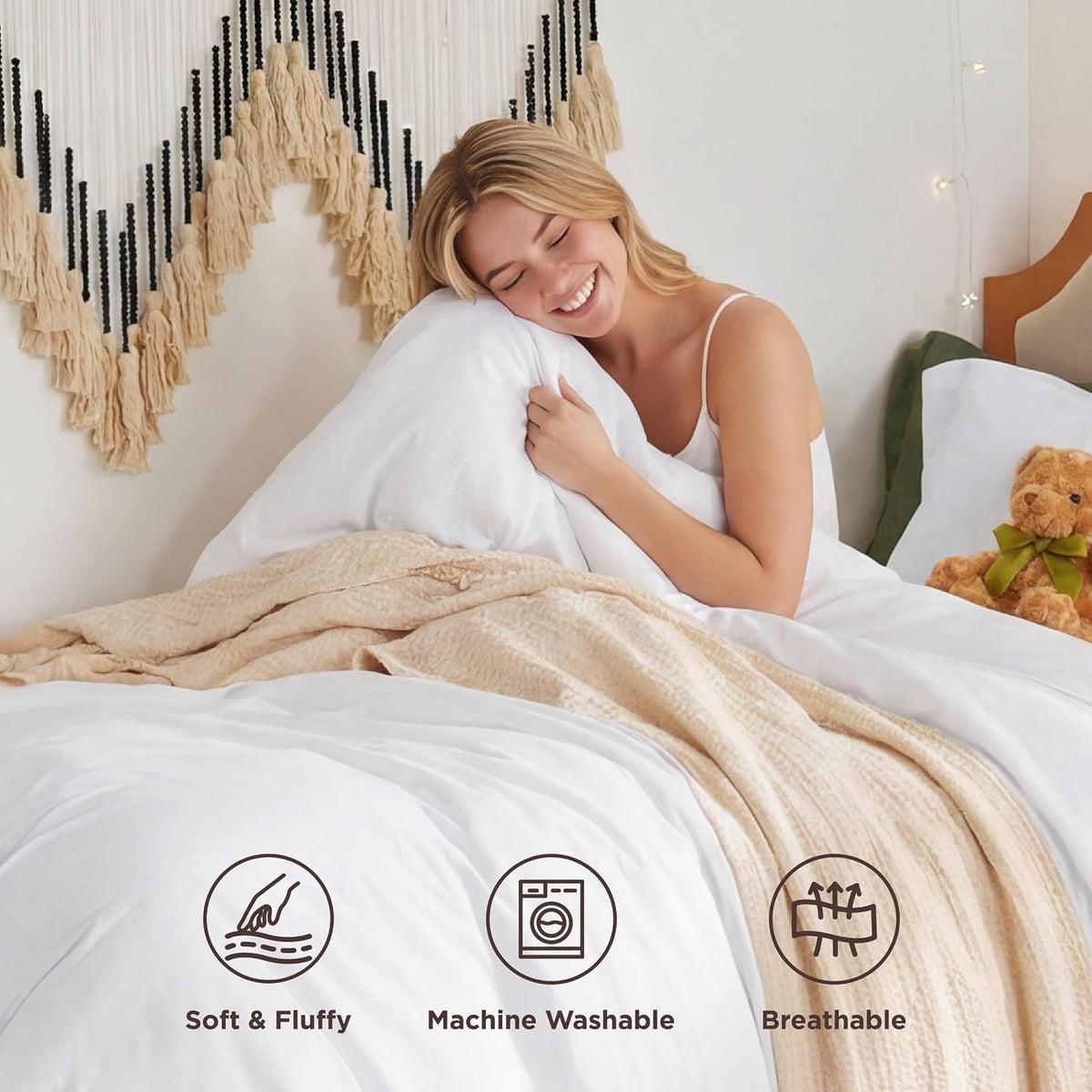 Bedsure Prewashed Twin/Twin XL Duvet Cover, Cotton-Like Bedding Set, White
