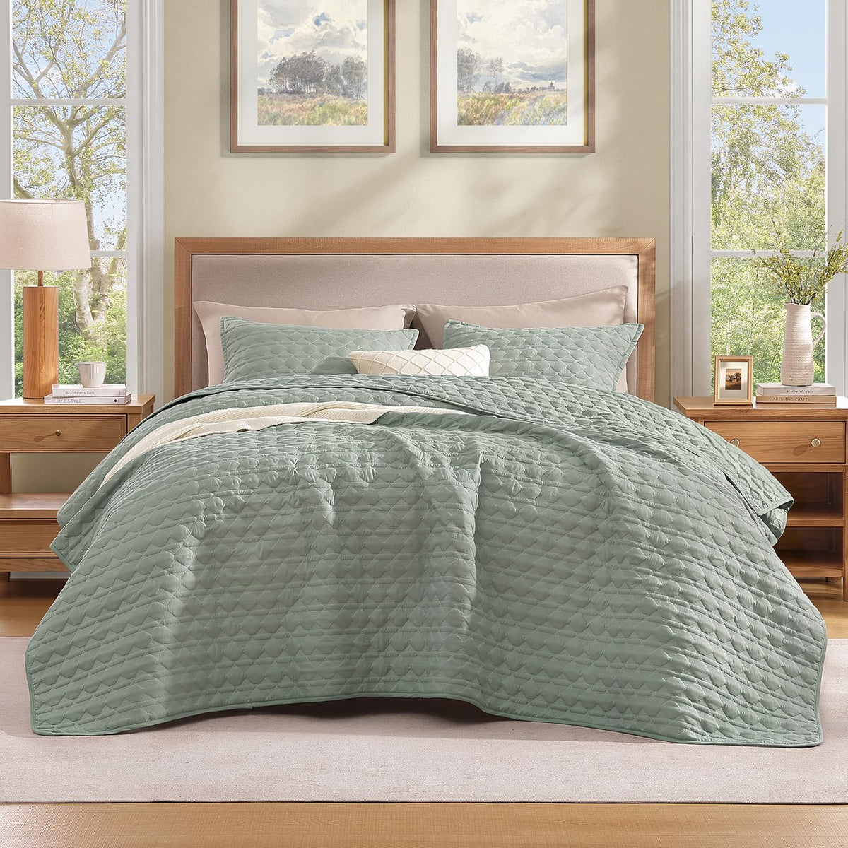 Litanika King Quilt Bedding Set, 3 Pieces Teal Blue Bedspreads Set