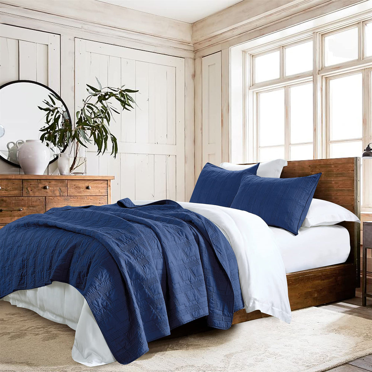 HORIMOTE HOME 100% Cotton Quilt Set Twin Size, White Pre-Washed 2-Piece Bedspread Coverlet Set, Cozy Lightweight Stitching Decorative Bedding Cover with 1 Shams in Geometric Pattern for All Season