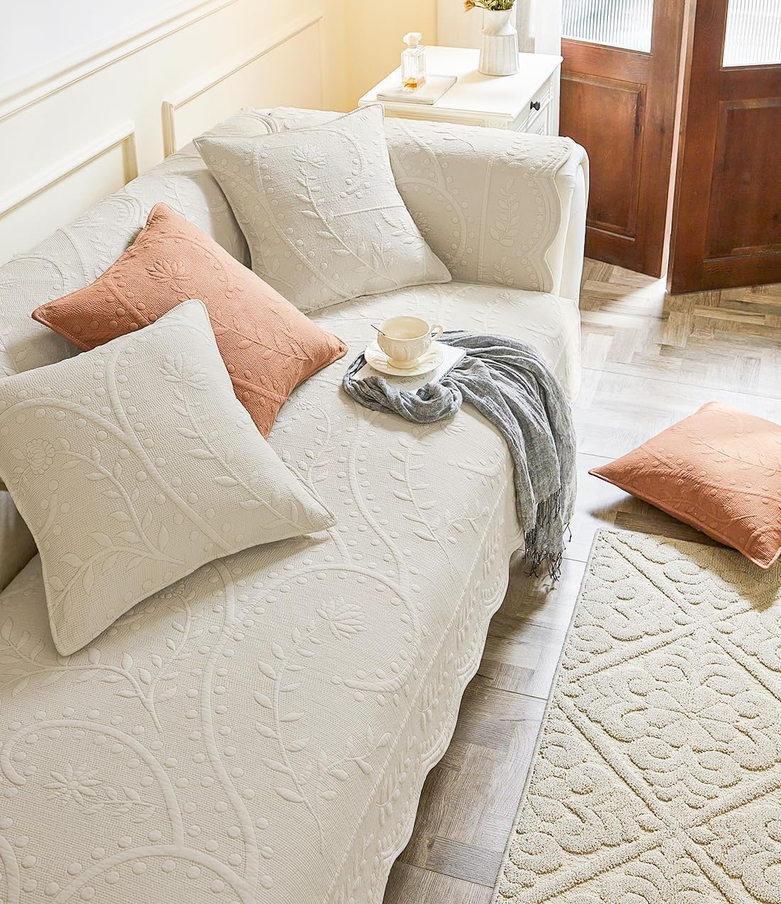 Cotton Quilted Couch Cover for Sofa Sectional Sofa Covers Washable(Beige,28"x28")