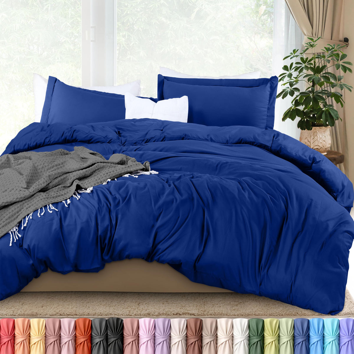 Duvet Cover Queen, 3 Piece Cotton Like Polyester with Zipper Closure, Grey