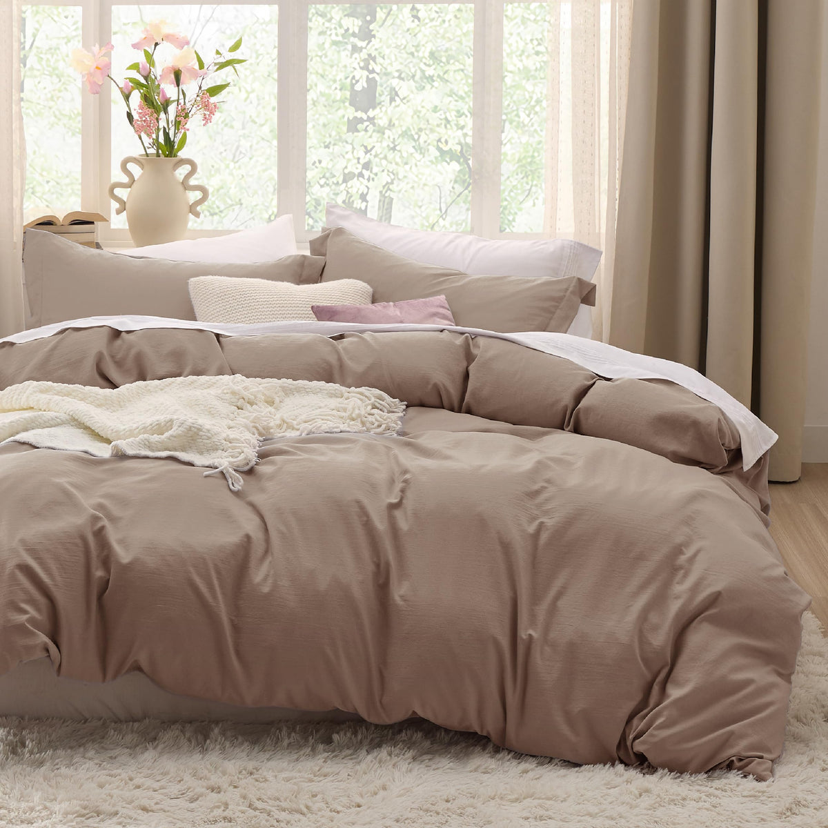Bedsure Prewashed Twin/Twin XL Duvet Cover, Cotton-Like Bedding Set, White