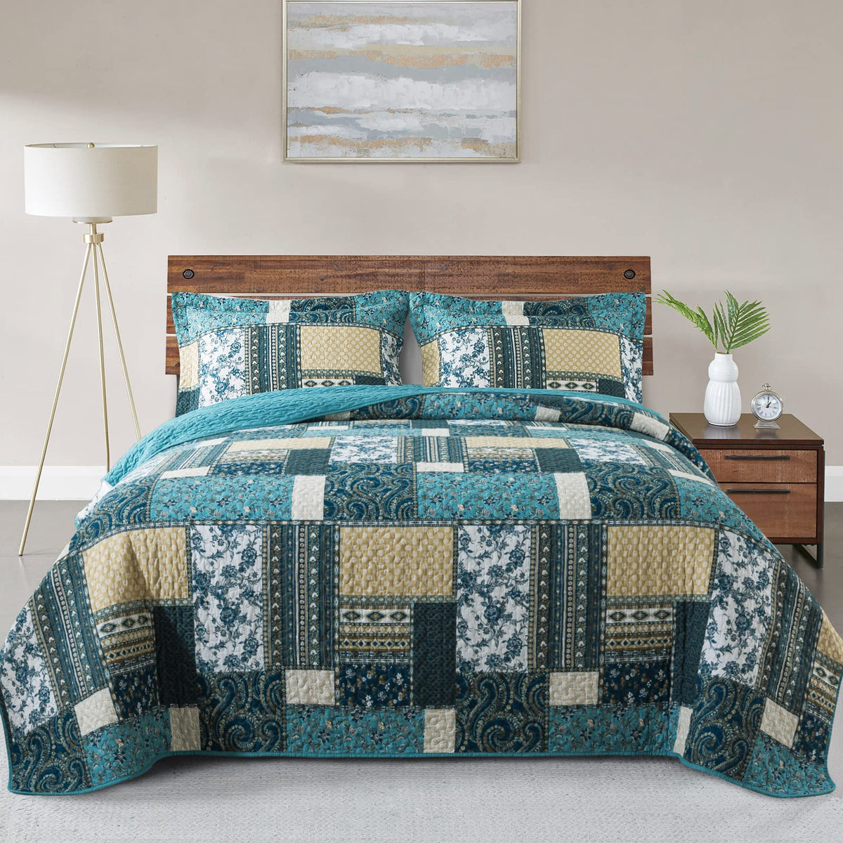 VAPUTAR 100% Cotton Face Quilt King Size Bedding Set - Boho King Quilts