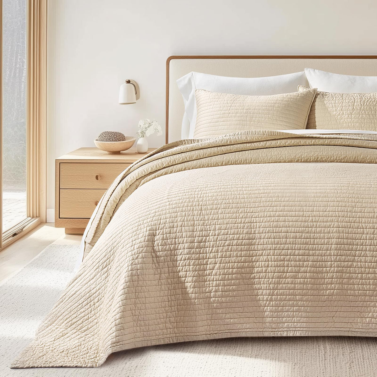 EVERGRACEHOME Cotton Sateen Quilt Set, King Size, Olive Green