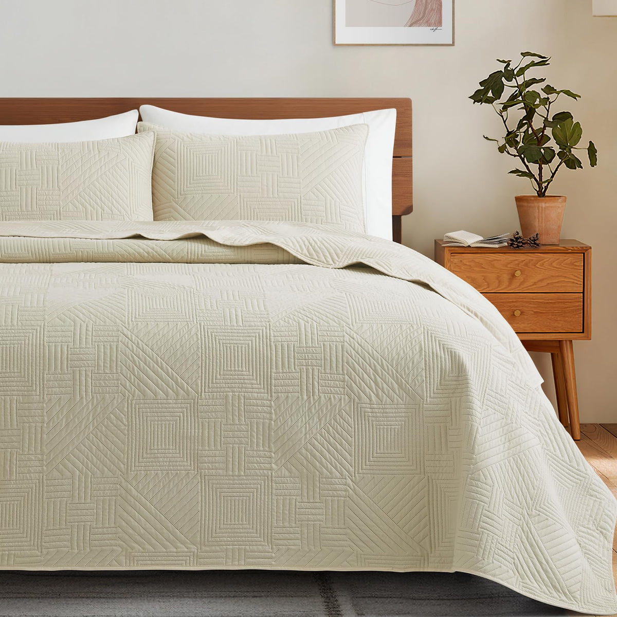 Lavsiry White Quilt Full/Queen Size, 3 Pieces Bedspread Set