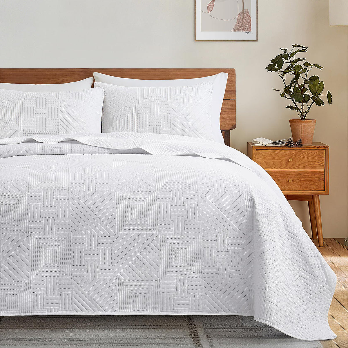 Lavsiry White Quilt Full/Queen Size, 3 Pieces Bedspread Set