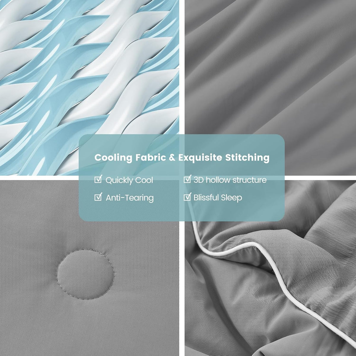 Cozy Bliss Seersucker Cooling Comforter Queen Size, Q-Max 0.45 Reversible Lightweight Cooling Blanket, Breathable Silk Smooth Summer Bedding Quilt for Hot Sleepers Night Sweats Dark Grey