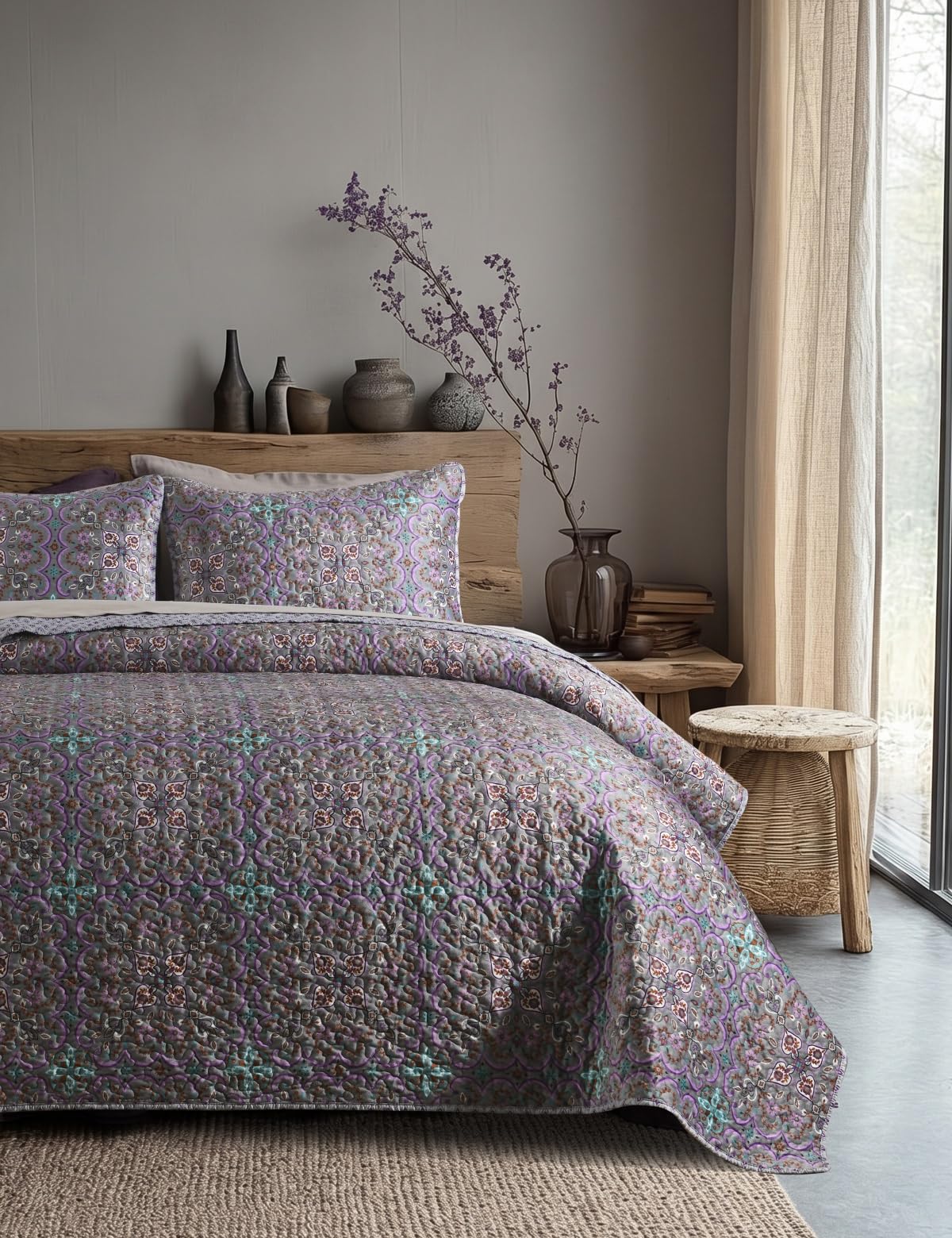 Twin Quilt Set - Washed Quilted Patchwork Comforter Coverlet, Lightweight Breathable Bedspread for All Seasons, Reversible 68"x90" with 2 Pillow Shams, Machine Washable