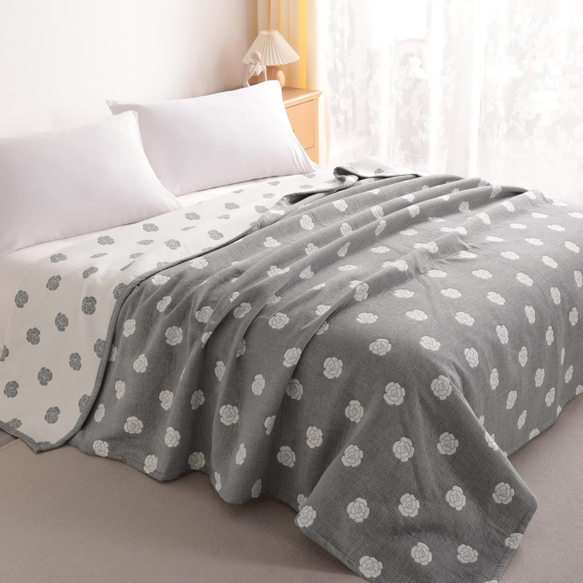 NTBAY Twin 3 Layer Muslin Cotton Blanket, 68 x 92, Blue Stars
