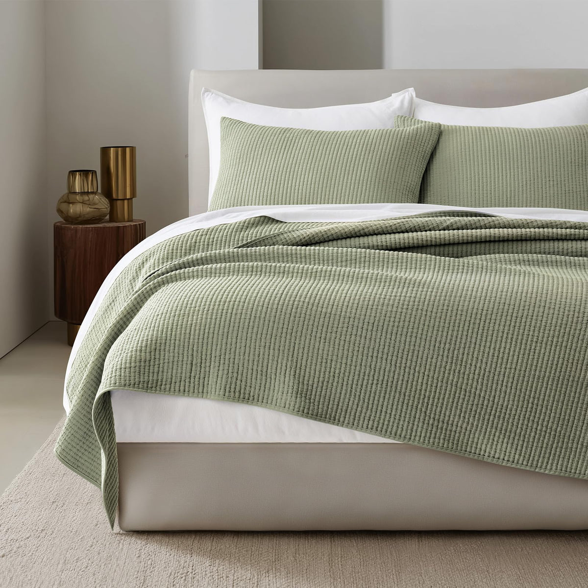EVERGRACEHOME Cotton Ribbed Matelassé Coverlet Set, King Size, Clay