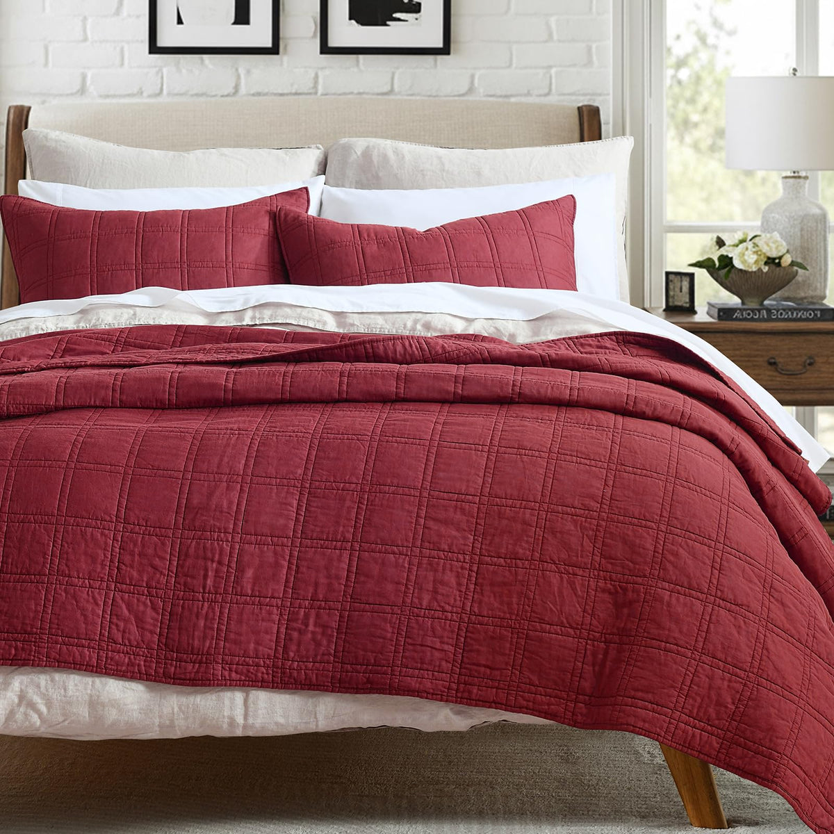 HORIMOTE HOME 100% Cotton Quilt Set Twin Size, White Pre-Washed 2-Piece Bedspread Coverlet Set, Cozy Lightweight Stitching Decorative Bedding Cover with 1 Shams in Geometric Pattern for All Season