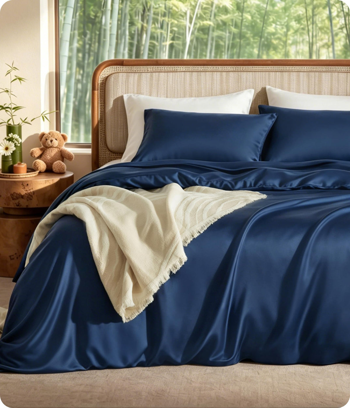 Bedsure PureWoven 100% Organic Bamboo Cooling Duvet Cover Set, Queen, Beige