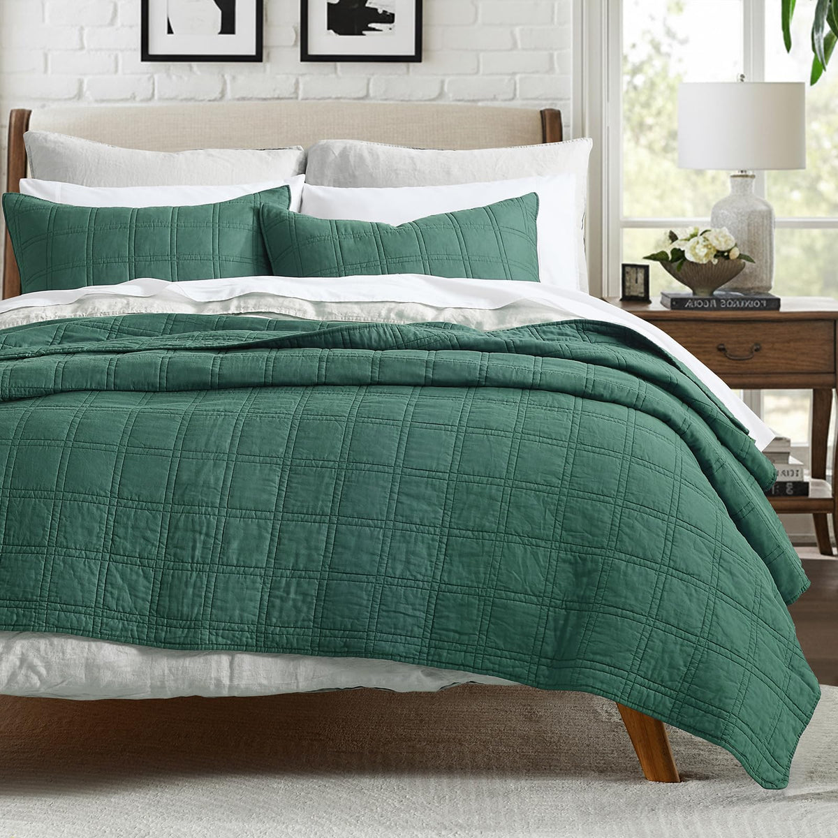 HORIMOTE HOME 100% Cotton Quilt Set Twin Size, White Pre-Washed 2-Piece Bedspread Coverlet Set, Cozy Lightweight Stitching Decorative Bedding Cover with 1 Shams in Geometric Pattern for All Season