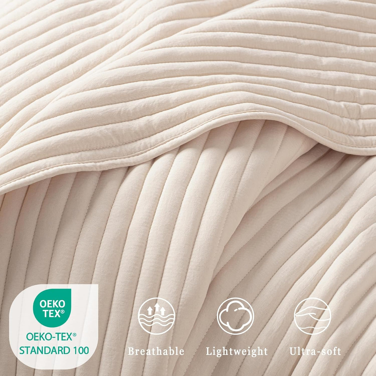 Exclusivo Mezcla Stripe Quilted King Quilt Bedding Set, Beige Cream