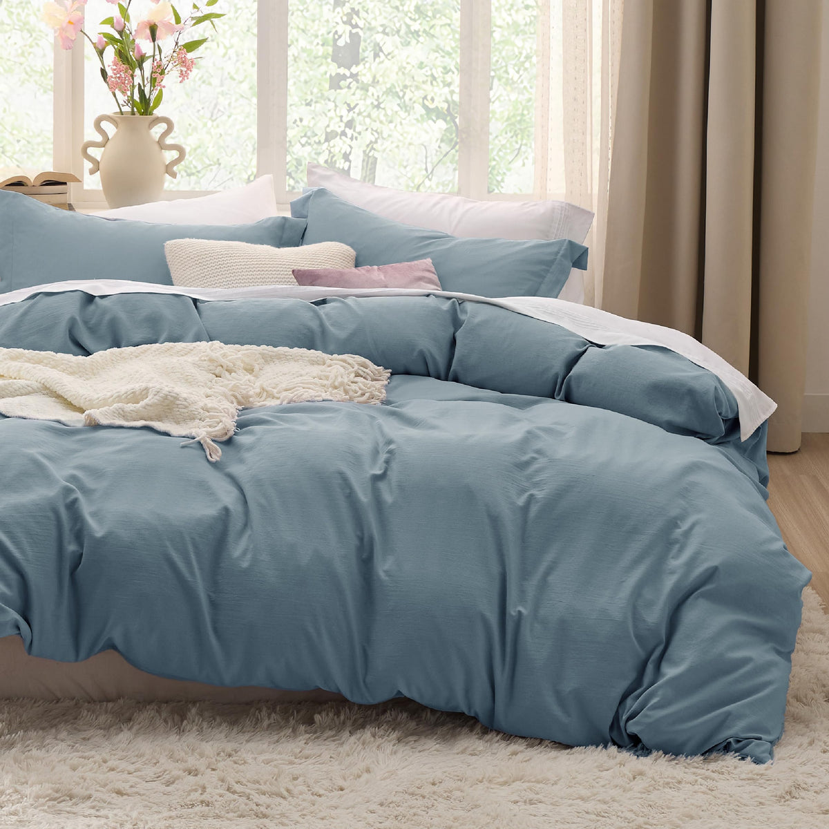 Bedsure Prewashed Twin/Twin XL Duvet Cover, Cotton-Like Bedding Set, White