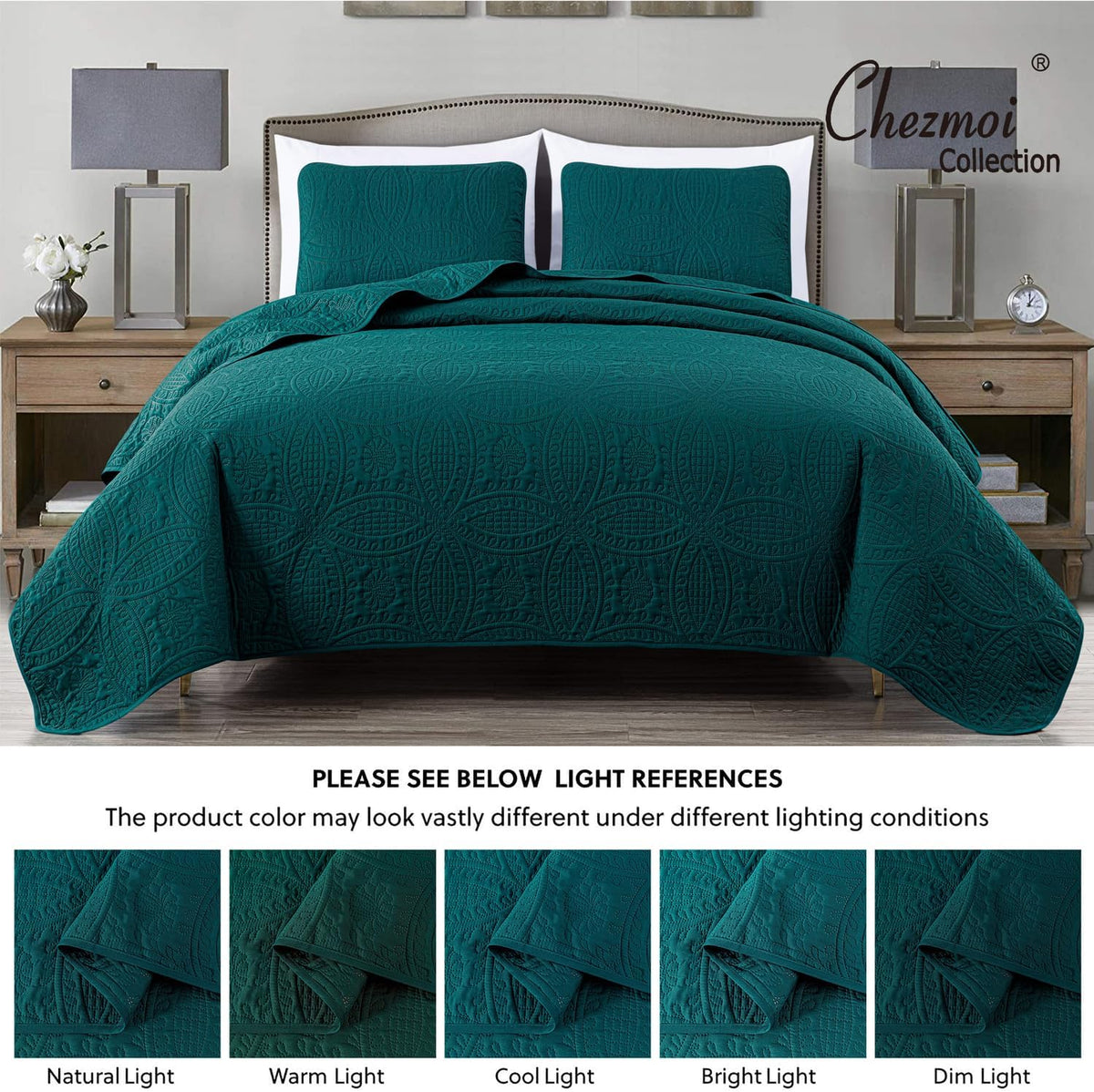 Chezmoi Collection Austin 3-piece Oversized Bedspread Coverlet Set (Queen, Teal)