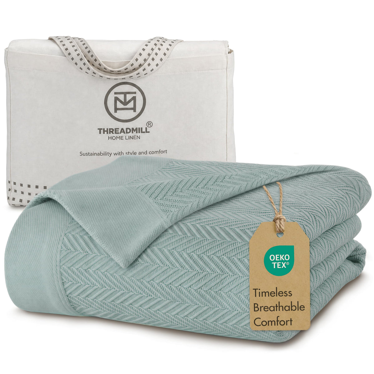 Threadmill Luxury 100% Cotton Twin Herringbone Blanket, Lilac