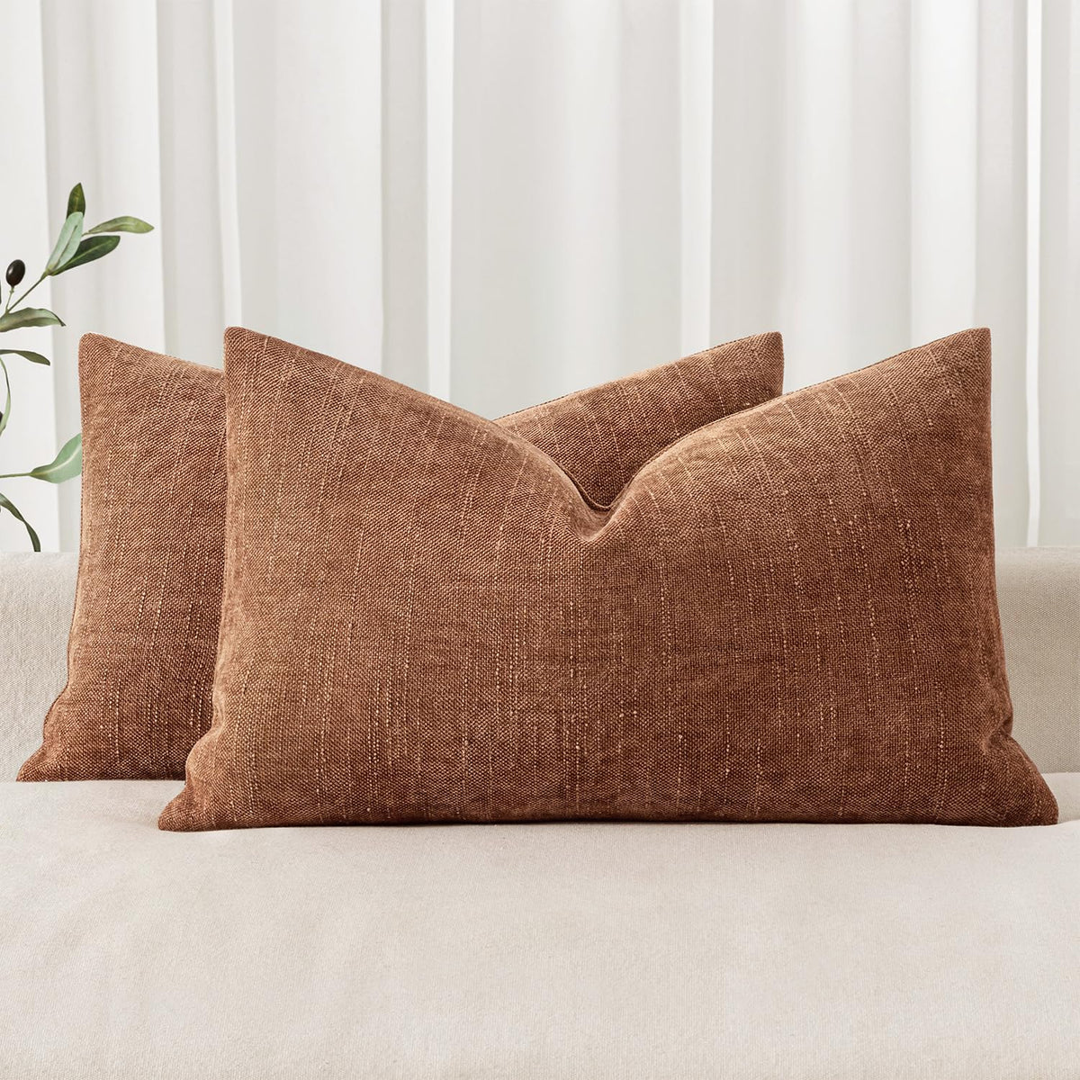 MIULEE 26x26 Inch Euro Textured Chenille Pillow Covers Chocolate Brown