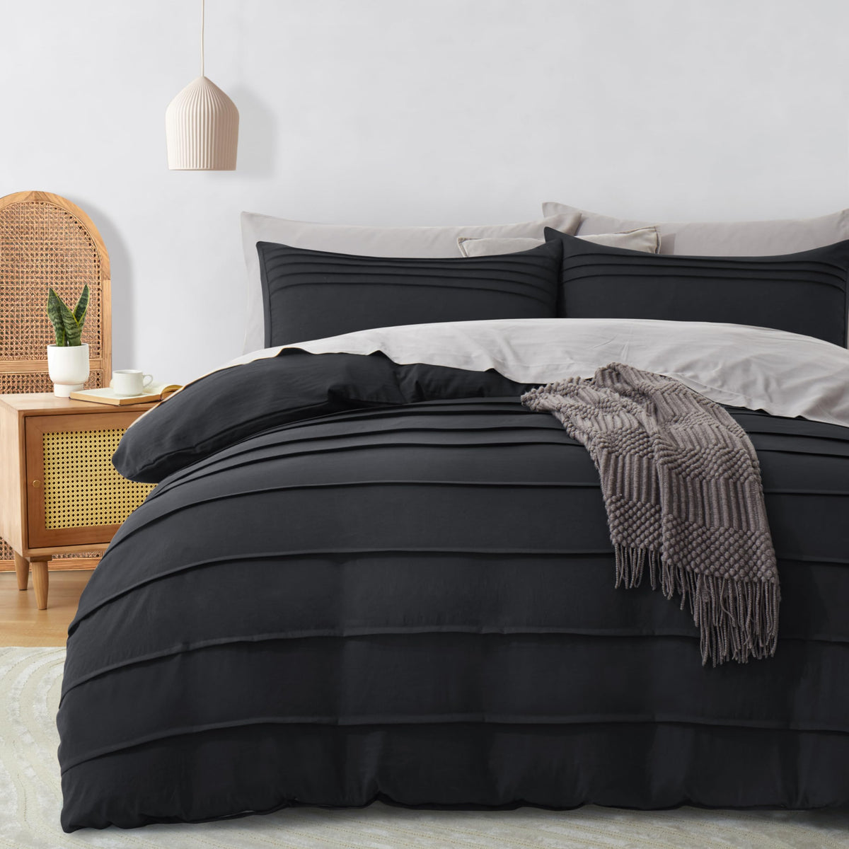 Oli Anderson 3PCS Pleated Duvet Cover Set, Beige, King