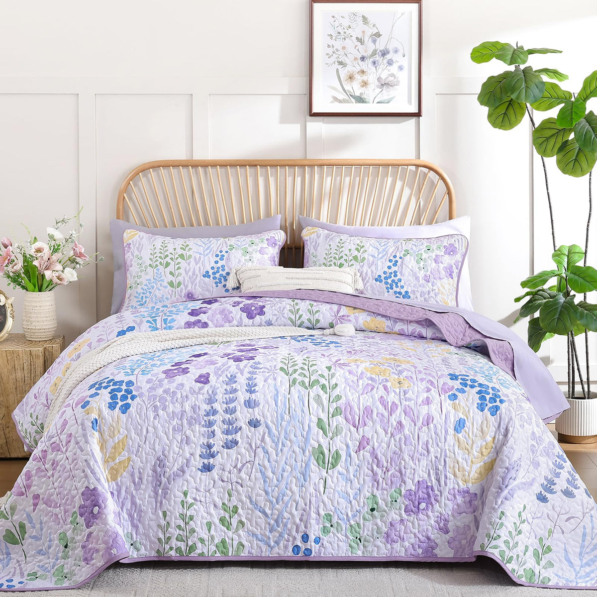 Xruibed Floral Quilt Sets King Size, 3 Pcs Soft Black Bedspread Bedding Set