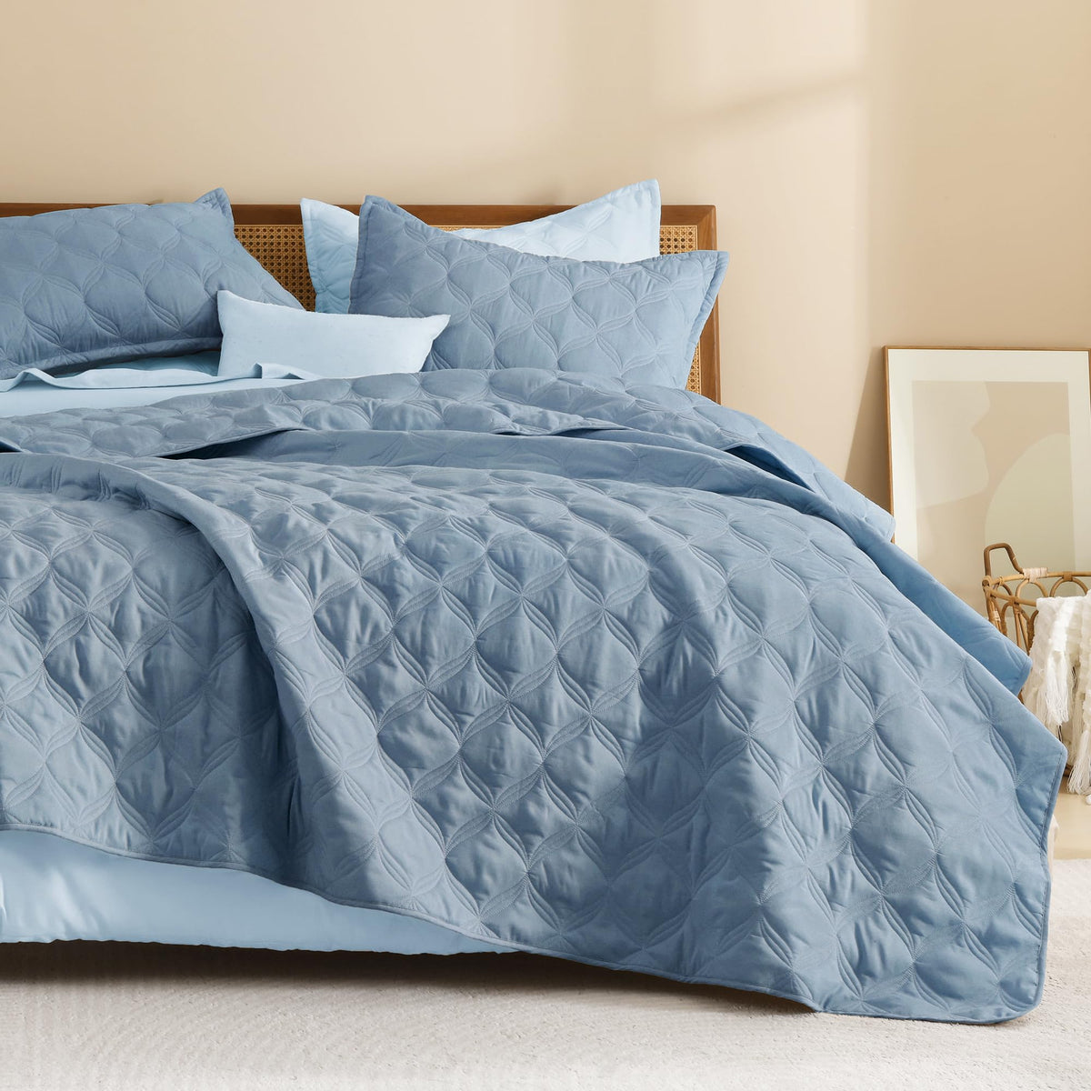 Litanika King Quilt Bedding Set, 3 Pieces Teal Blue Bedspreads Set