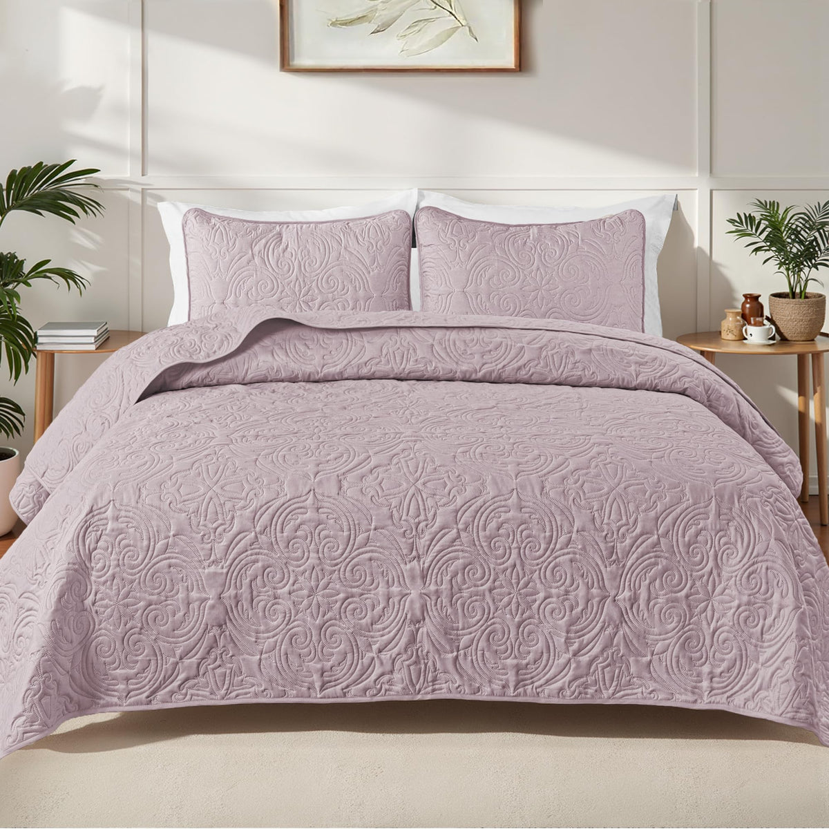 Exclusivo Mezcla 3 Piece Quilts Queen Size Bedding Set, Blush Pink