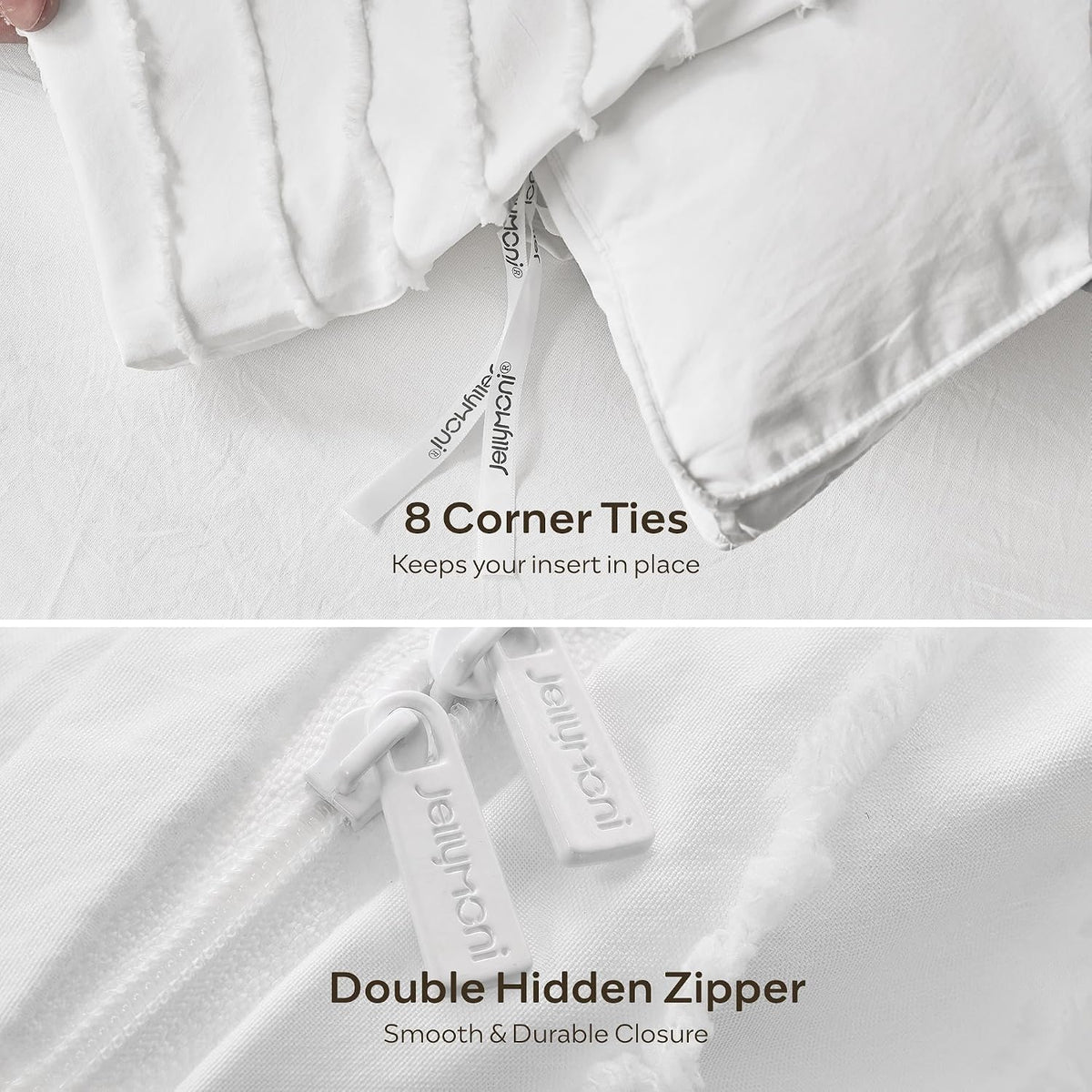 JELLYMONI White Striped Tufted Duvet Cover Set Queen Size