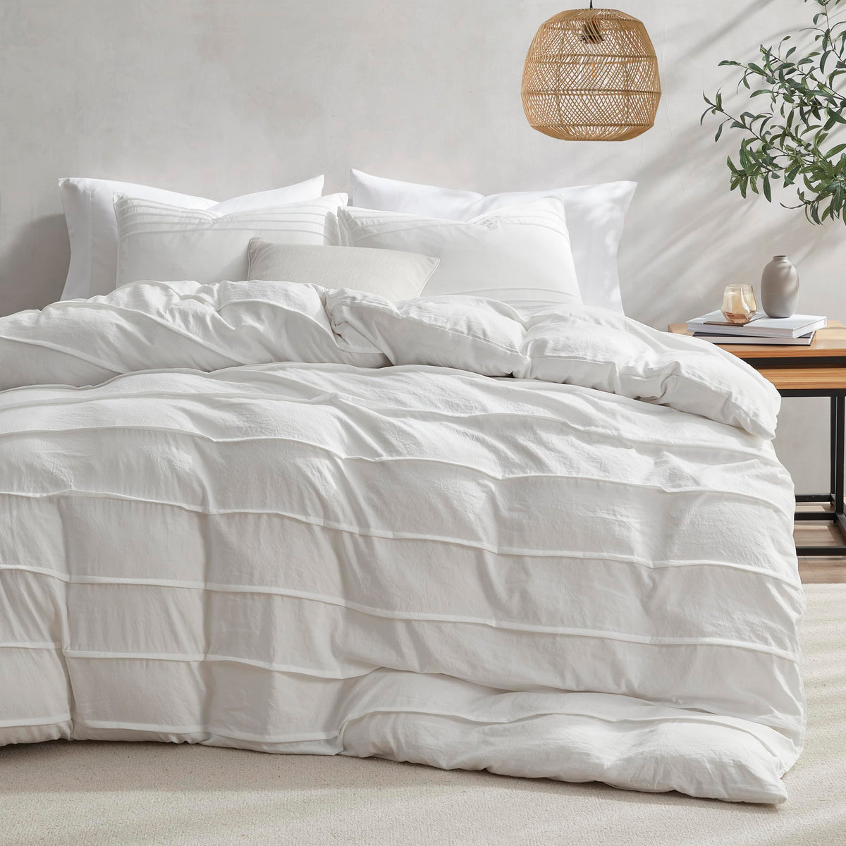 Oli Anderson 3PCS Pleated Duvet Cover Set, Beige, King