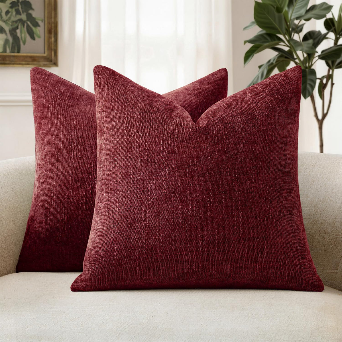 MIULEE 26x26 Inch Euro Textured Chenille Pillow Covers Chocolate Brown