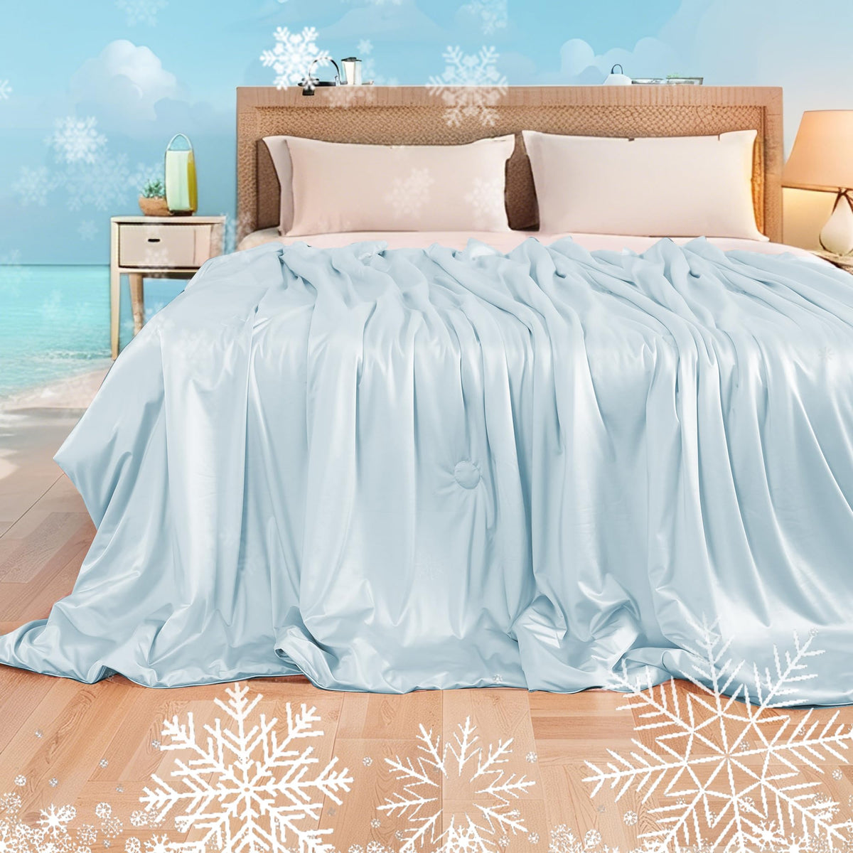 LaffyLo Cooling Blanket for Hot Sleepers, Lightweight Summer Quilt with Breathable Reversible Fabric for Bed, Couch, Dorm and Travel, Machine Washable, Twin Size 60"x80", White & Light Grey