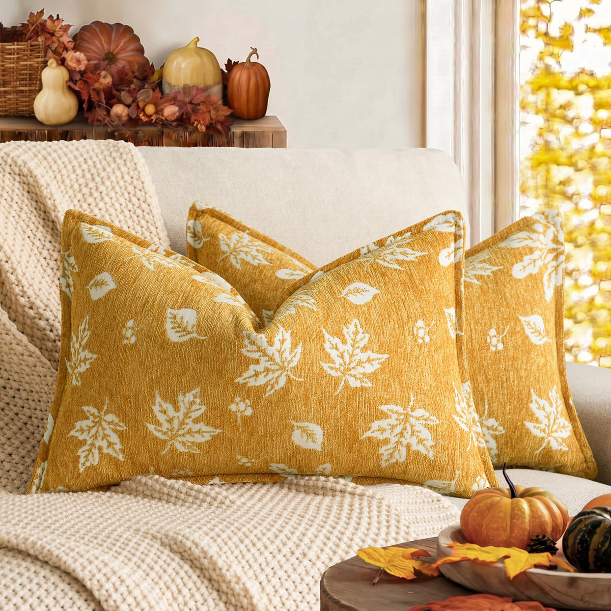 Foindtower Decorative Fall Chenille Throw Pillow Covers 18×18 Dark Brown