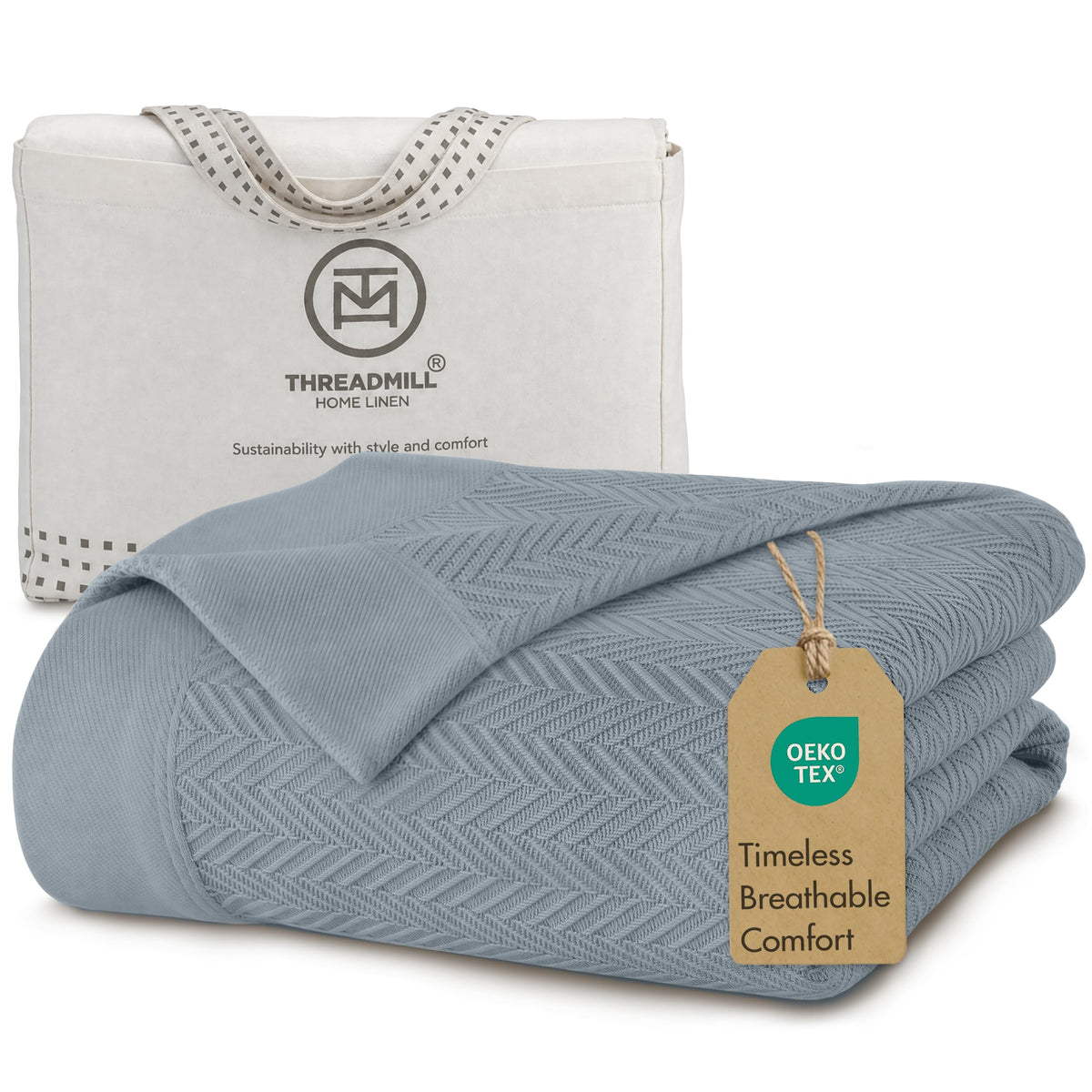 Threadmill Luxury 100% Cotton Twin Herringbone Blanket, Lilac