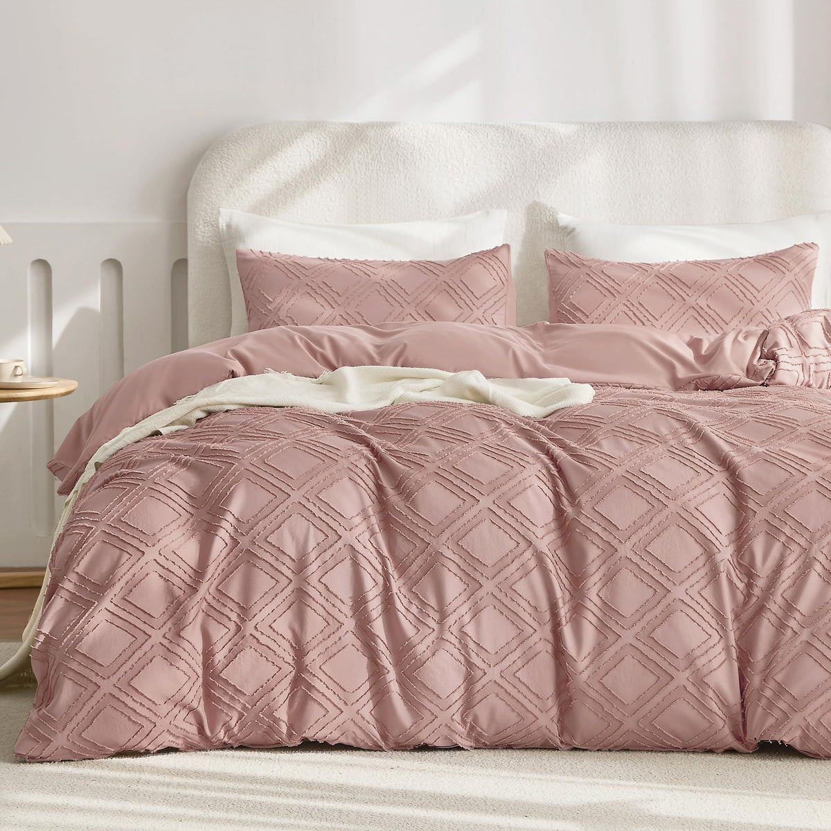 JELLYMONI White Striped Tufted Duvet Cover Set Queen Size