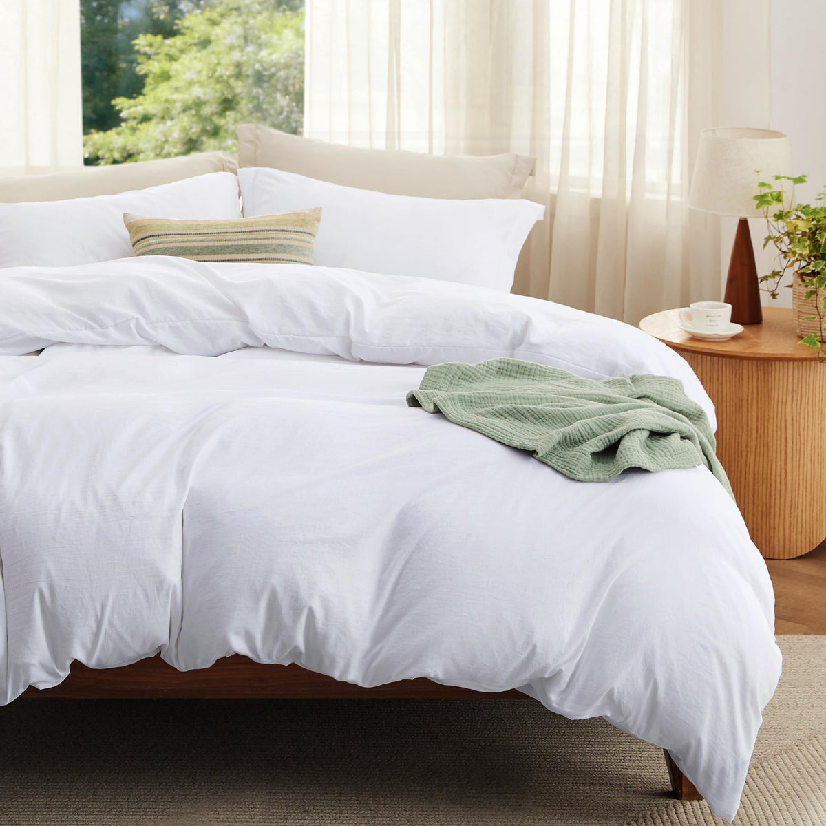 Bedsure Prewashed Duvet Cover Full, Cotton-Like Soft Bedding Set, White