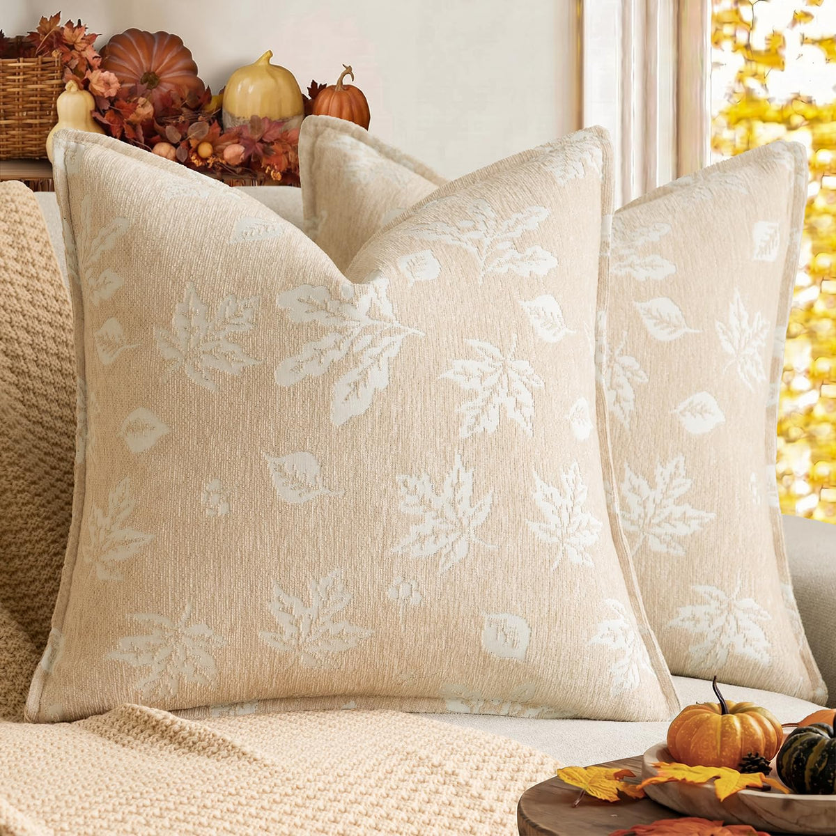 Foindtower Decorative Fall Chenille Throw Pillow Covers 18×18 Dark Brown