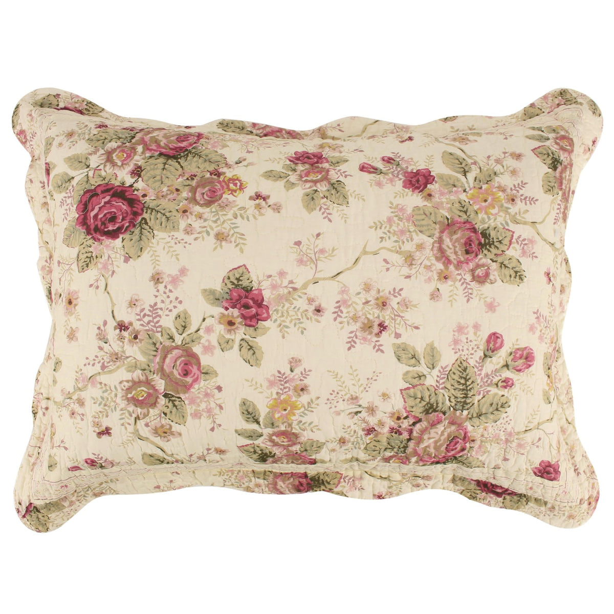 Greenland Home Antique Rose 100% Cotton Quilted Pillow Sham, Standard 20x26-inch, Ecru