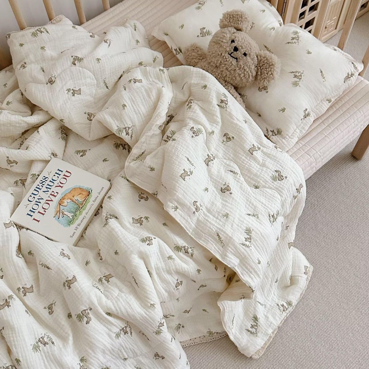 BuLuTu Shabby Chic Floral Quilt for Full Size Bed Blankets Muslin Cotton Summer Quilts Lightweight Soft Kids Comforter for Girls Teens Azalea Pattern, 79"x90", 3.9 Pounds, No Pillowcases