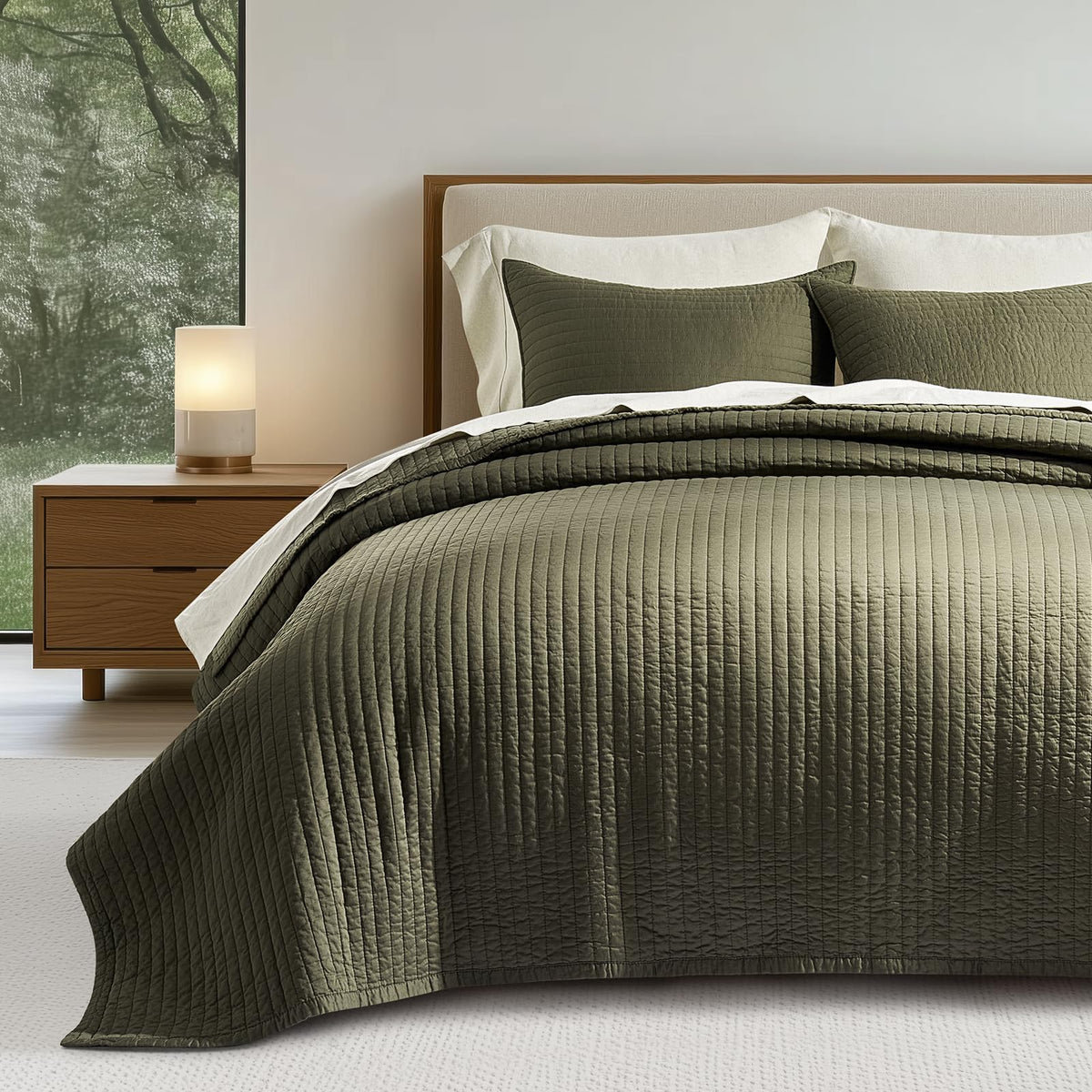 EVERGRACEHOME Cotton Sateen Quilt Set, King Size, Mocha Brown