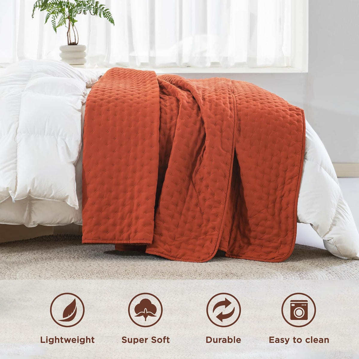 Andency Burnt Orange King Size Quilt Bedding Set, 3 Pieces Bedspread
