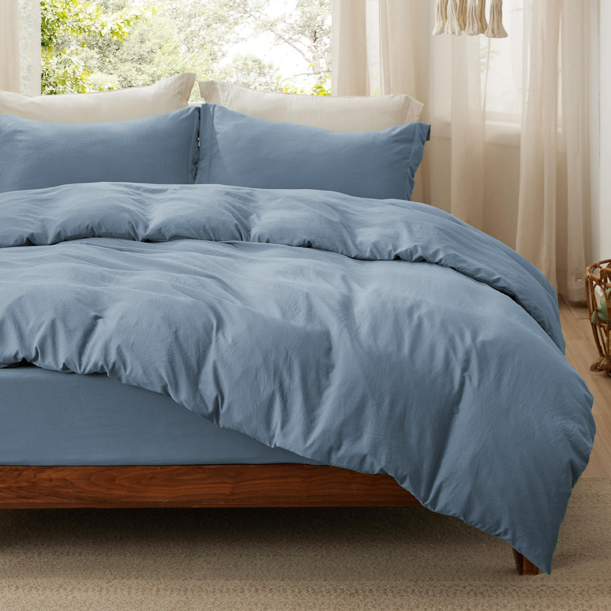 Bedsure Prewashed Duvet Cover Full, Cotton-Like Soft Bedding Set, White