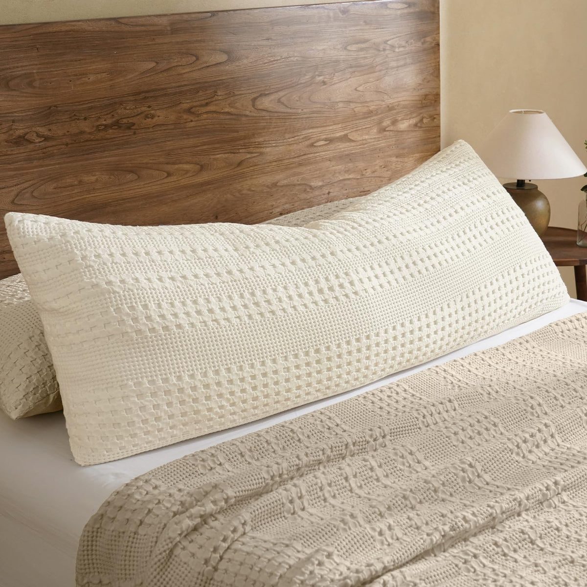 PHF Cotton Waffle Body Pillowcase 20" x 54", Oatmeal, No Insert