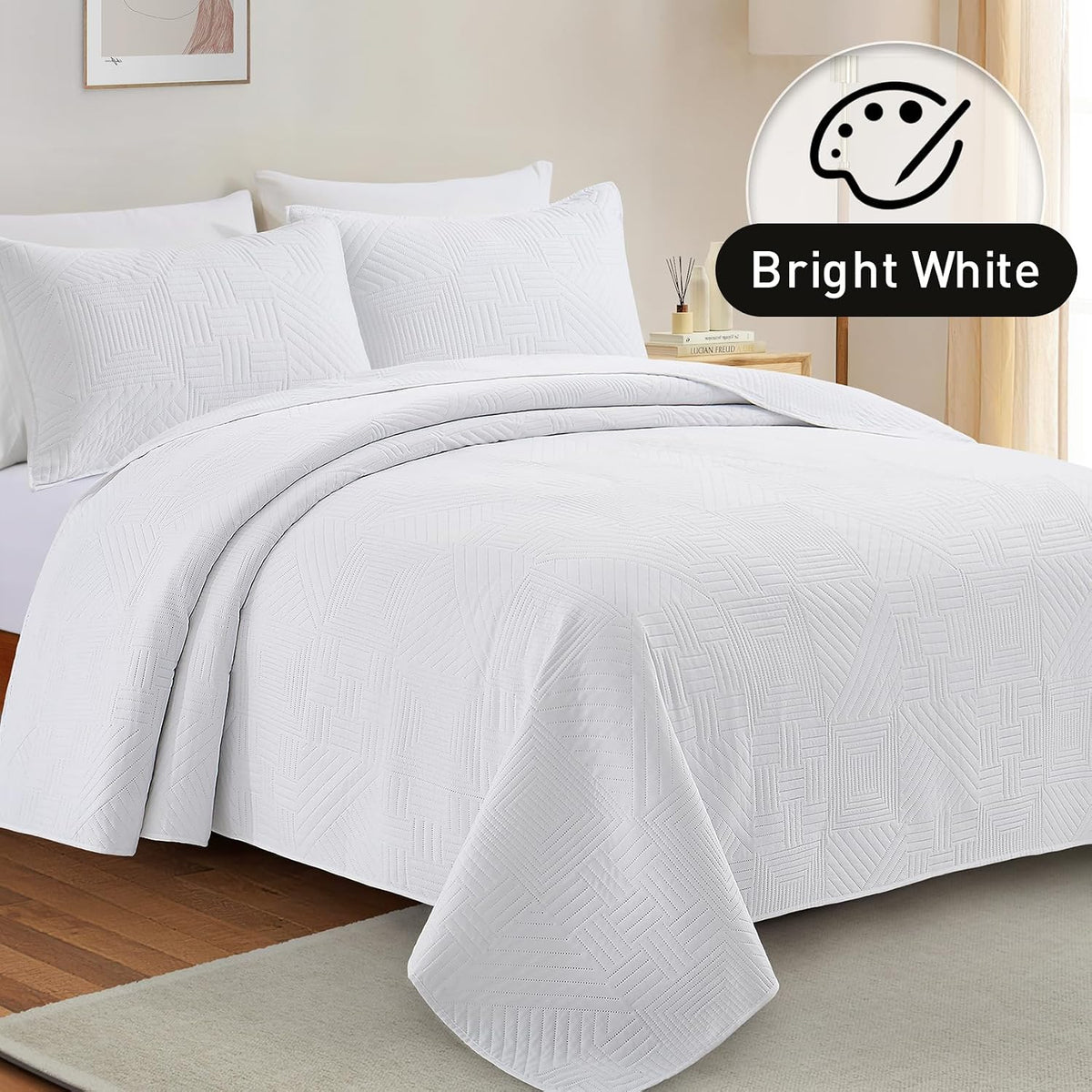 Lavsiry White Quilt Full/Queen Size, 3 Pieces Bedspread Set