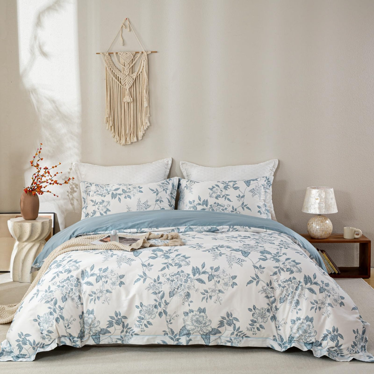 OAITE Queen Duvet Cover Set 3pcs 100% Cotton Wildflower Botanical