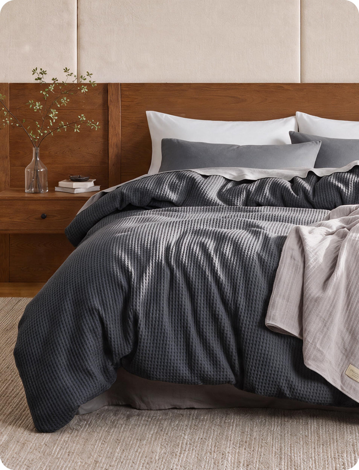 Bedsure PureWoven 3 Pieces 100% Cotton Waffle Weave Duvet Cover Set, Queen